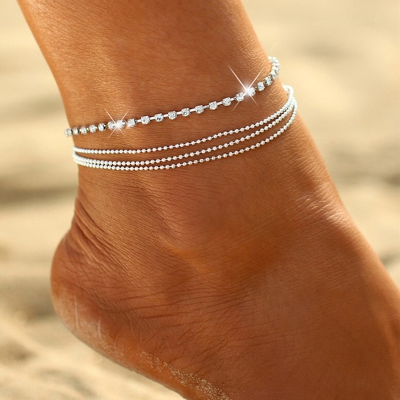 Jewelry - Silver Layer Rhinestone Bead Anklet